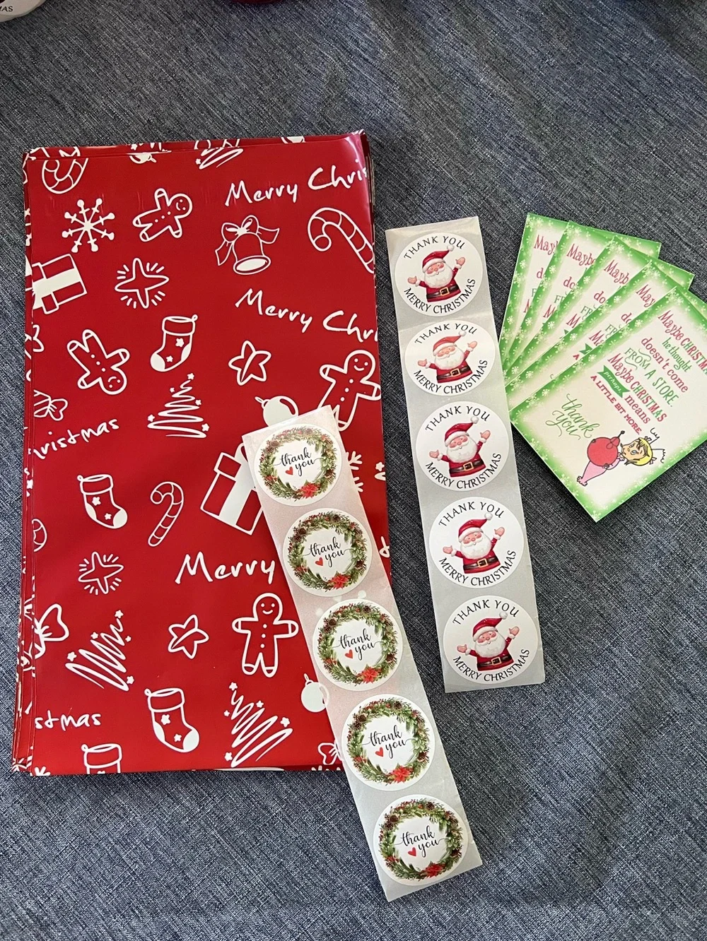 Holiday Red Holiday 6x9 Poly Mailers, 2” Thank You Stickers, Grinch Notecards